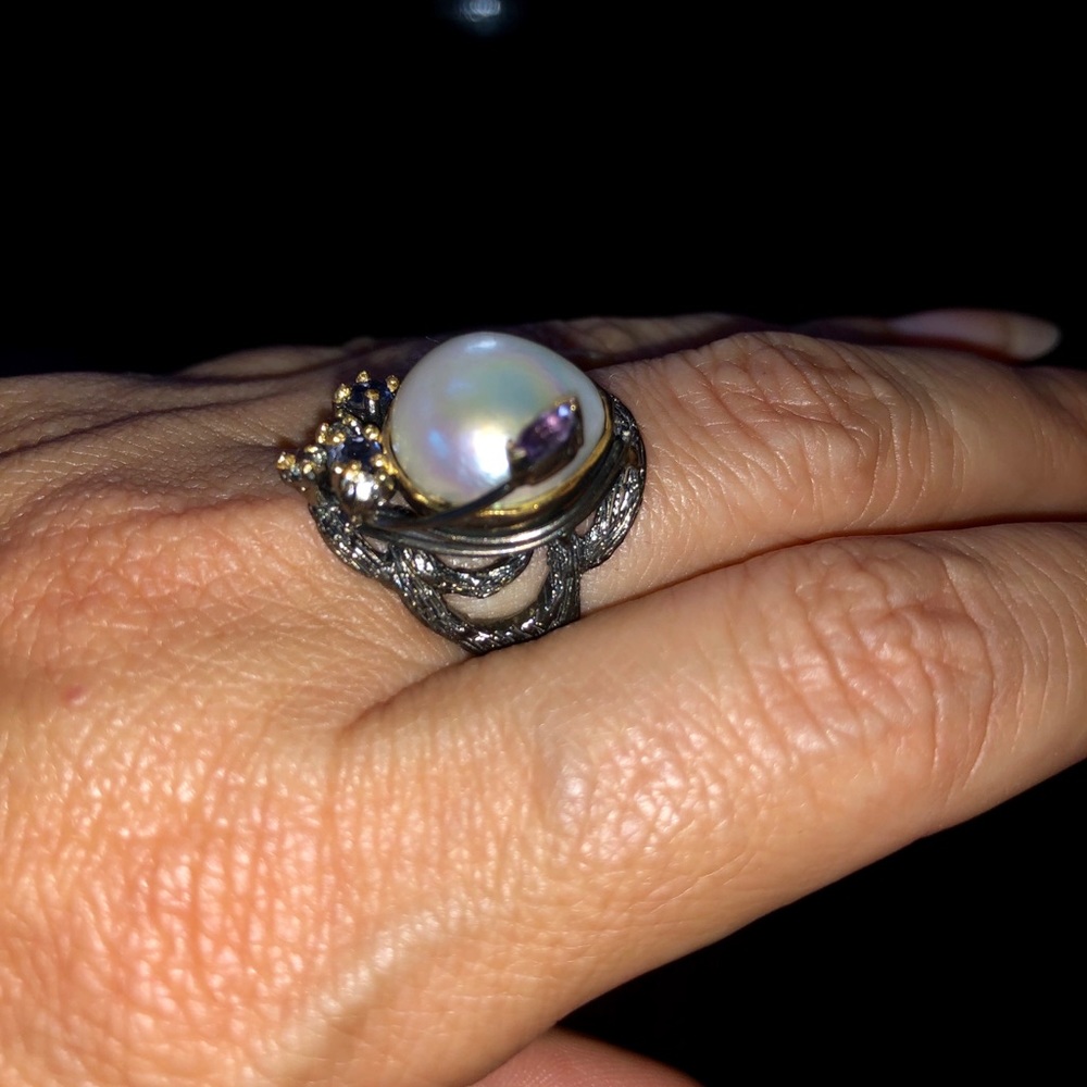 Natural Baroque Pearl Ring With Gems View 4
